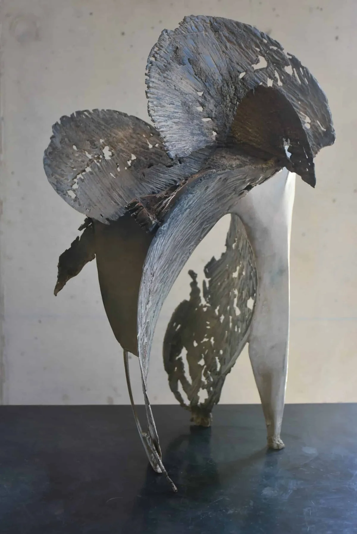 Sculpture Bronze et Acier patinés patiné blanc à chaud de Julien Allègre : Oiseau de lune, Vue 2