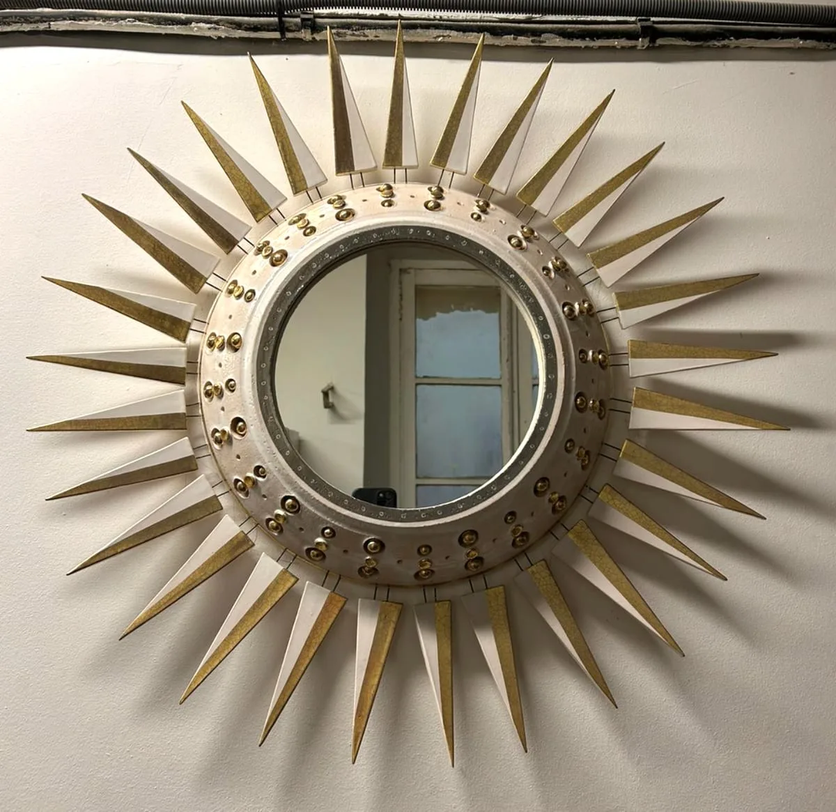 Soleil ceramic mirror white and gold by Georges Pelletier by Georges Pelletier
