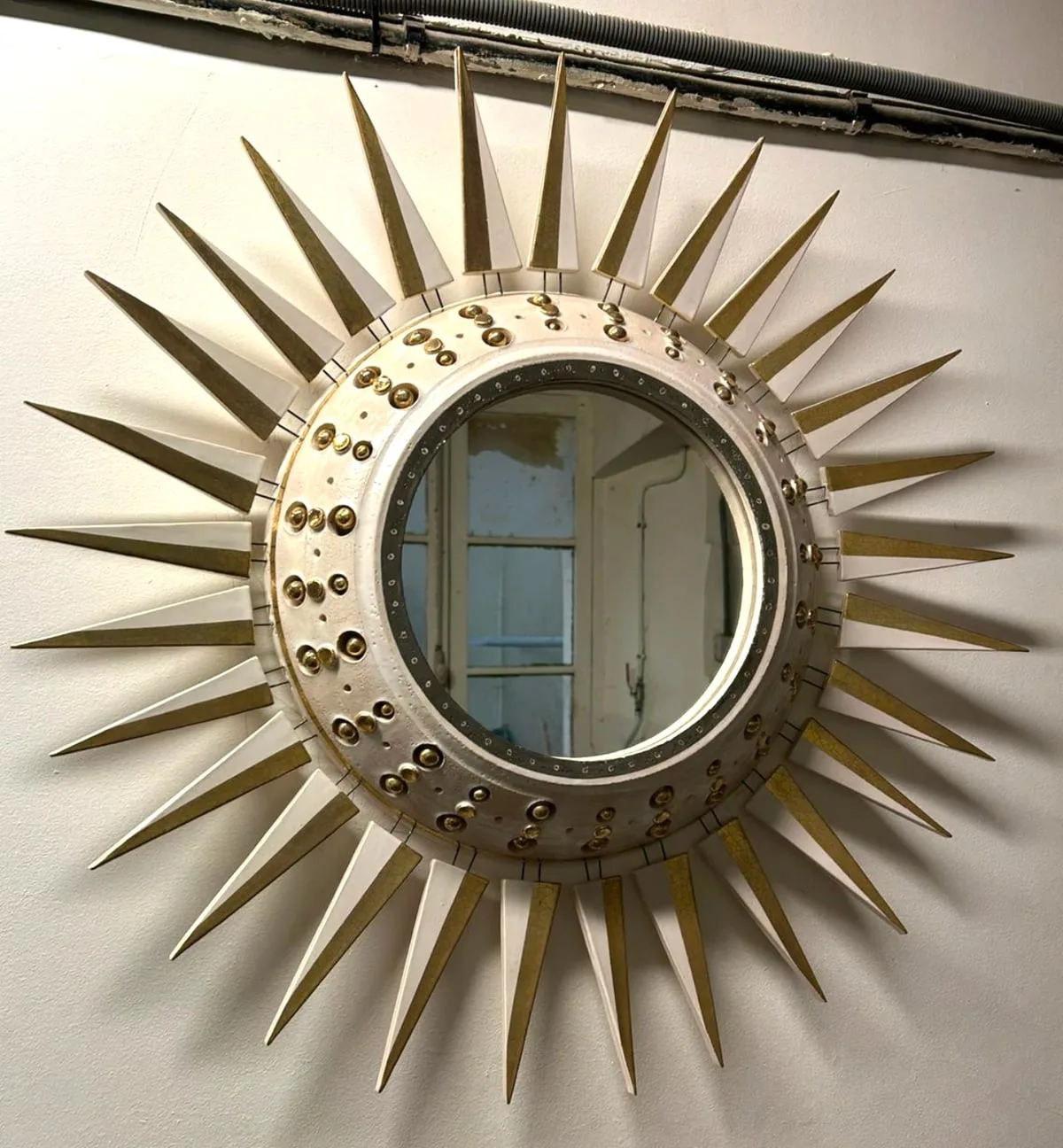 Soleil ceramic mirror white and gold by Georges Pelletier, View 2