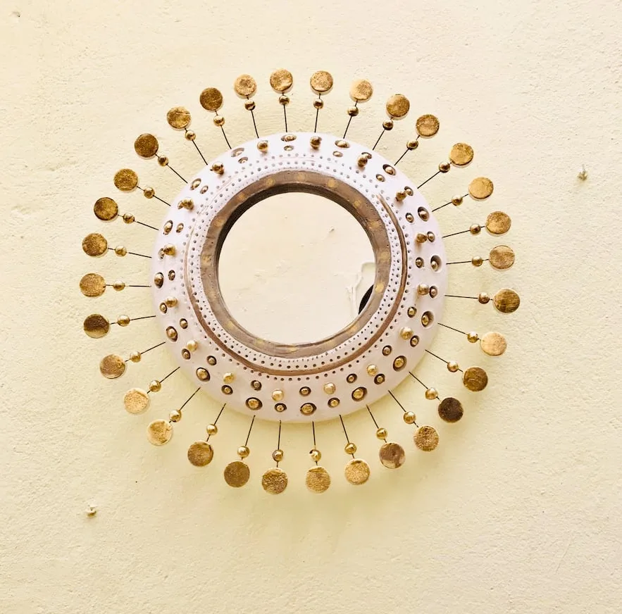 Mirror Soleil, white and gold enameled ceramic by Georges Pelletier, View 2