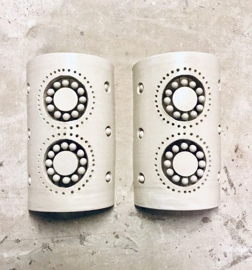 Pair of two ceramic flower wall sconces by Georges Pelletier