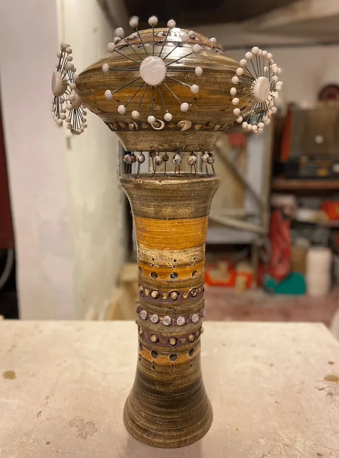 Georges Pelletier Spoutnik ceramic lamp enameled in brown and white, View 2