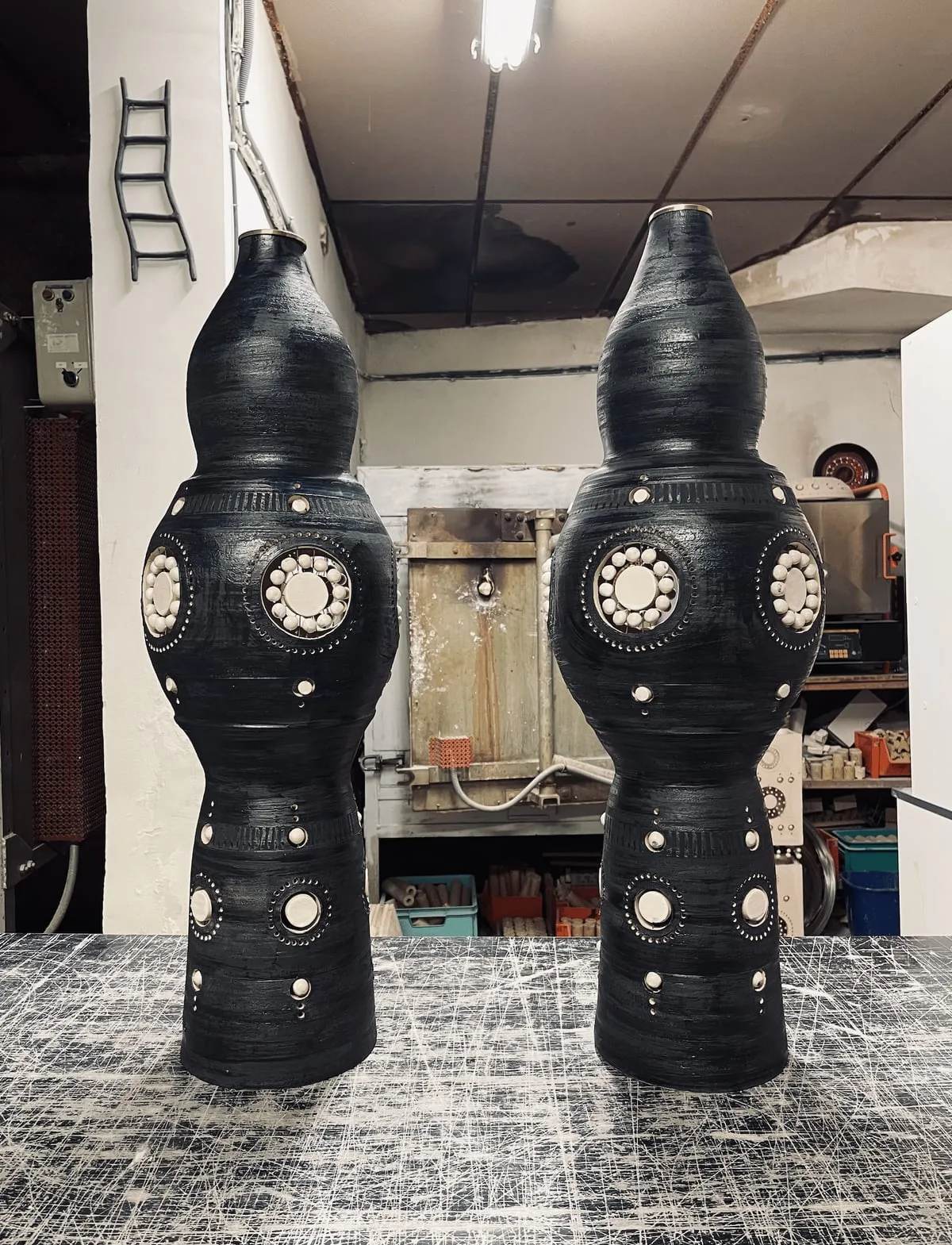 Pair of Georges Pelletier ceramic lamps