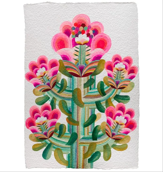 Gouache painting on paper from the 'Flowers' series by Caroline Rennequin
