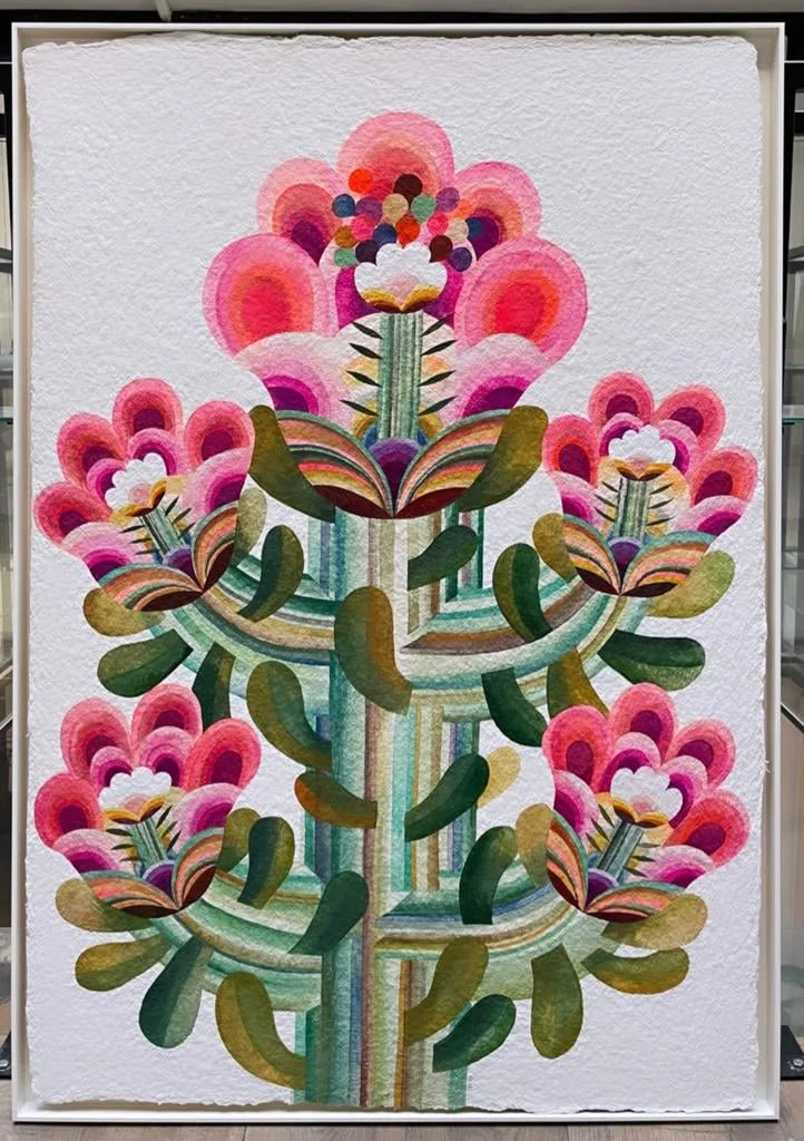 Gouache painting on paper from the 'Flowers' series by Caroline Rennequin, View 2