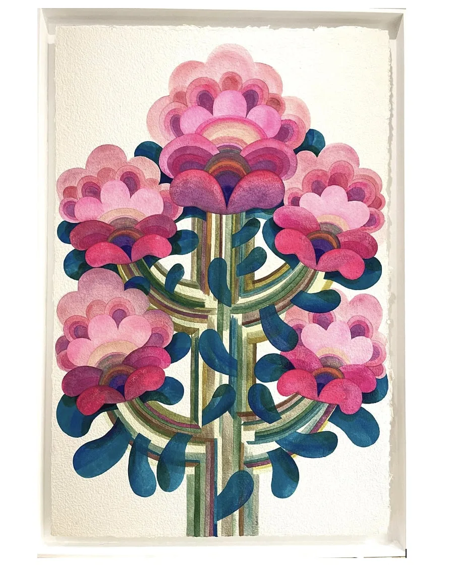 Gouache painting on paper from the 'Flowers' series by Caroline Rennequin