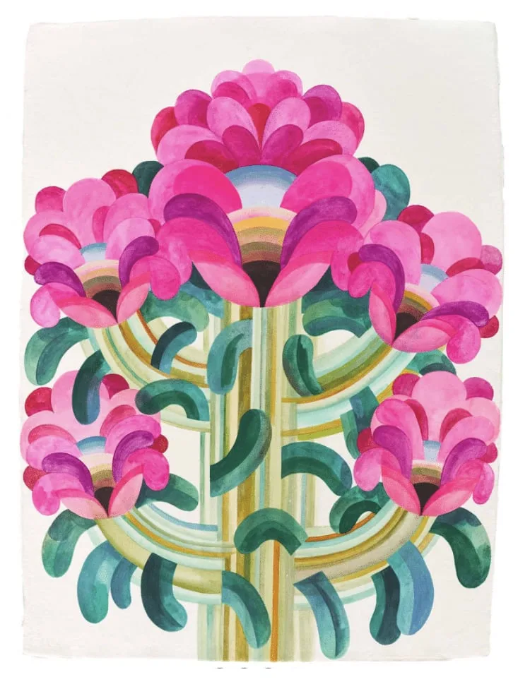 Gouache painting on paper from the 'Flowers' series by Caroline Rennequin