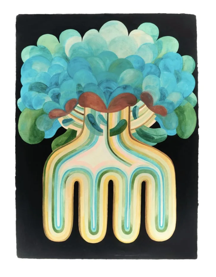 Gouache painting on paper from the 'Racines' series by Caroline Rennequin