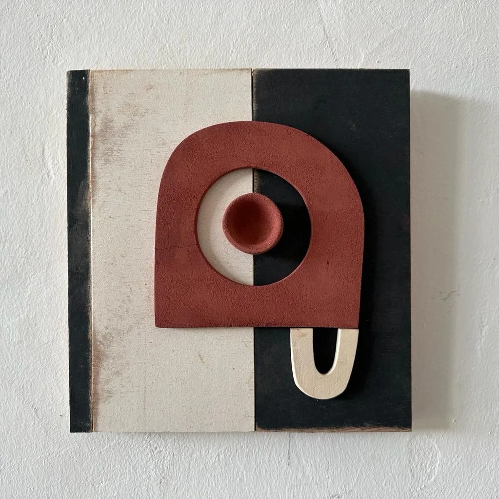 Ceramic and Wood Bas-Relief Sculpture by Natalie Rich