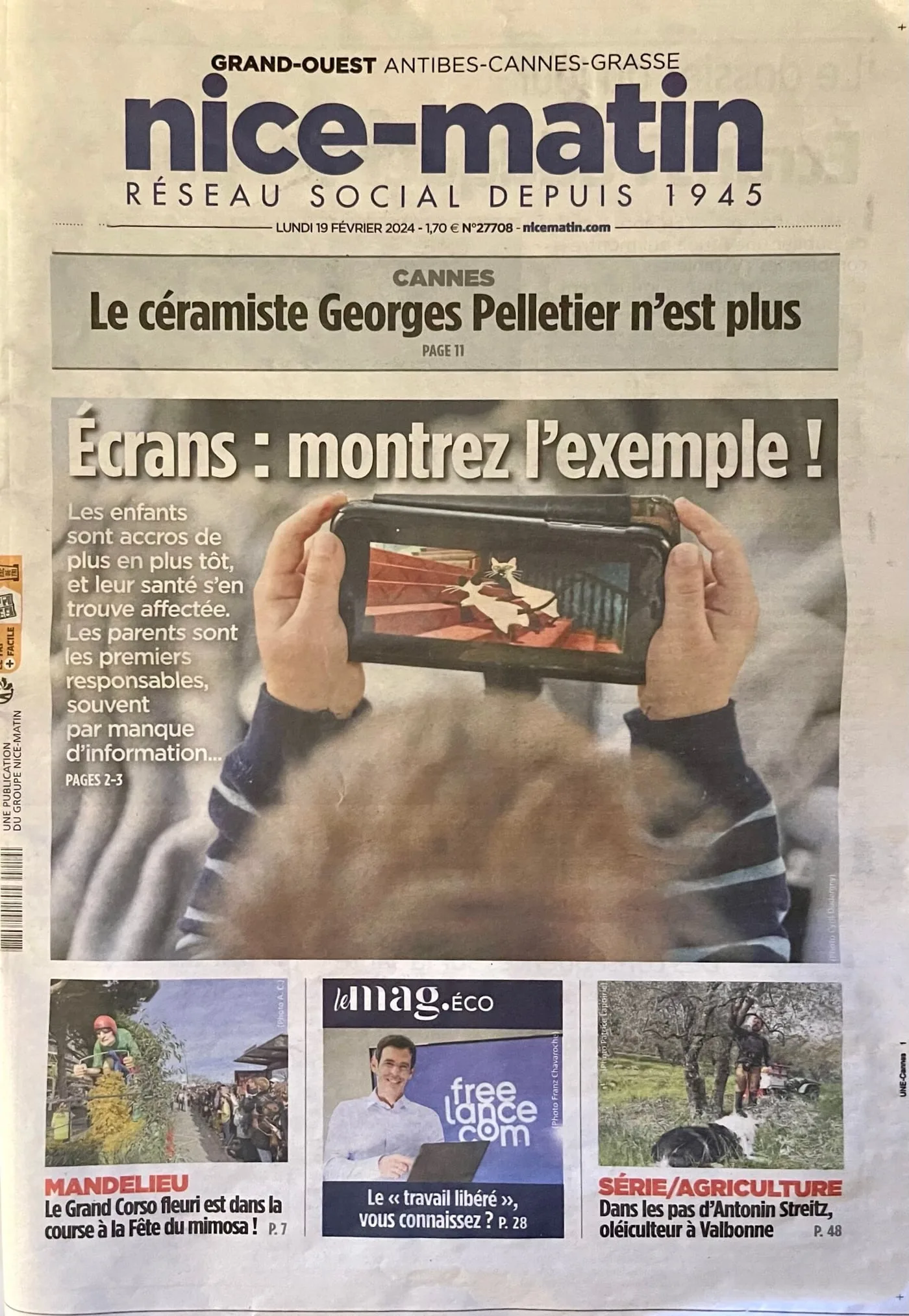 Nice Matin, Tribute to Georges Pelletier on the front page